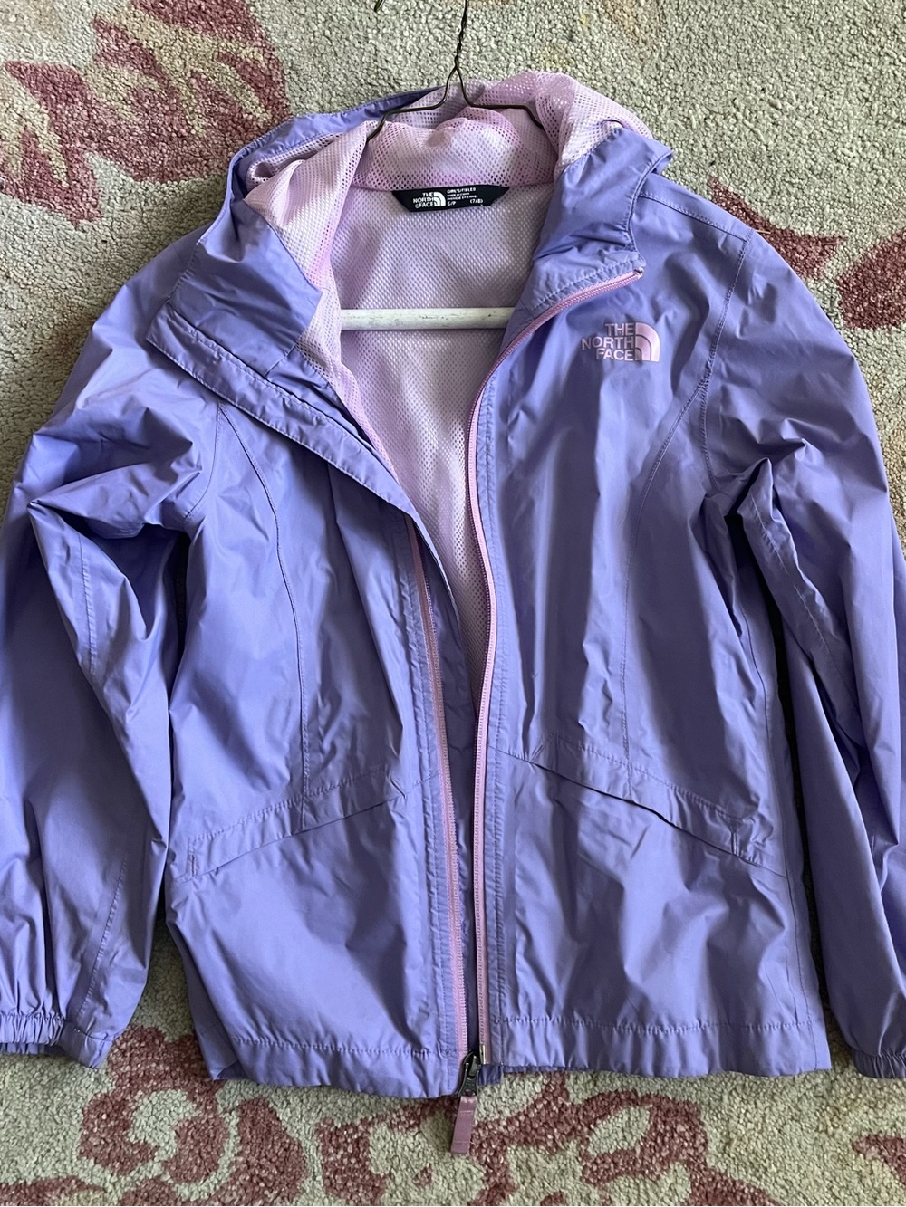 The North Face Girls Lavender Rain Jacket with Pale Pink Trim